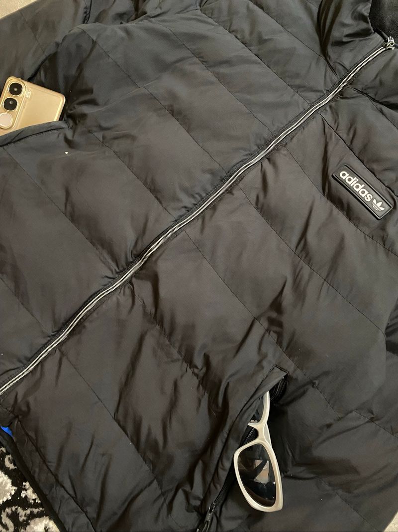 Ad❗️das Puffer Jacket Black Full Zipper Logo Rubber, foto 3