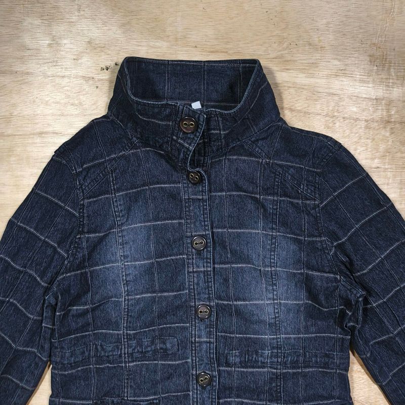Plymtone Mock Neck Quilted Grid Pattern Denim Jacket, foto 2
