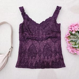 VIVAYOU Tanktop Rajut Ungu Lace Detail – Aesthetic Coquette