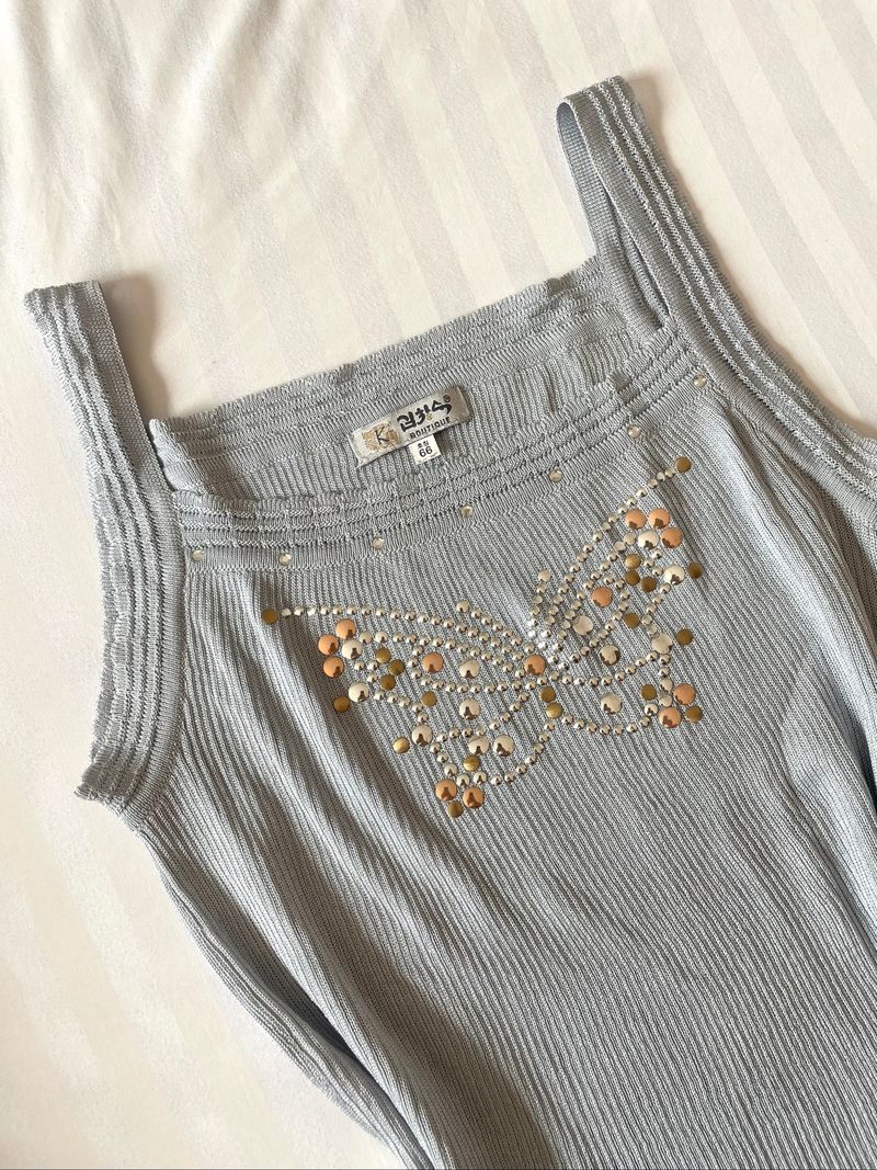 Y2K BUTTERFLY GEMS RUFFLE CAMI TOP, foto 2