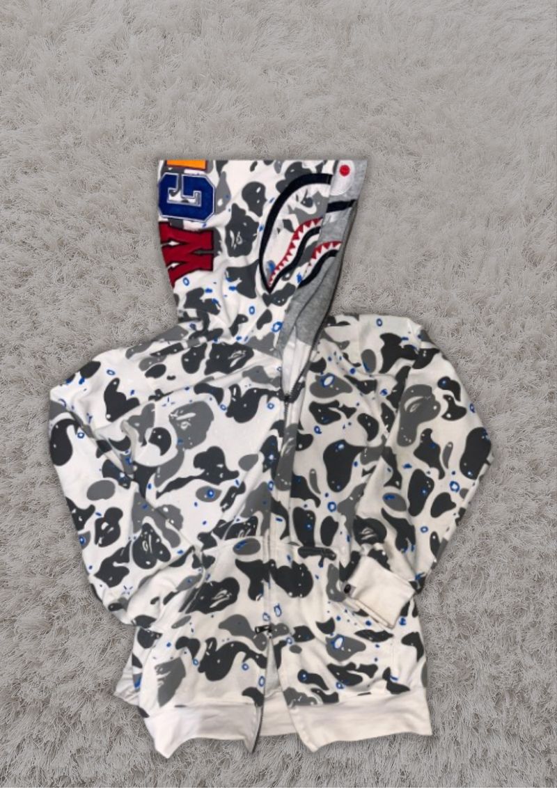BAPE Space Camo Shark Full Zip Double Hoodie White Multi, foto 3