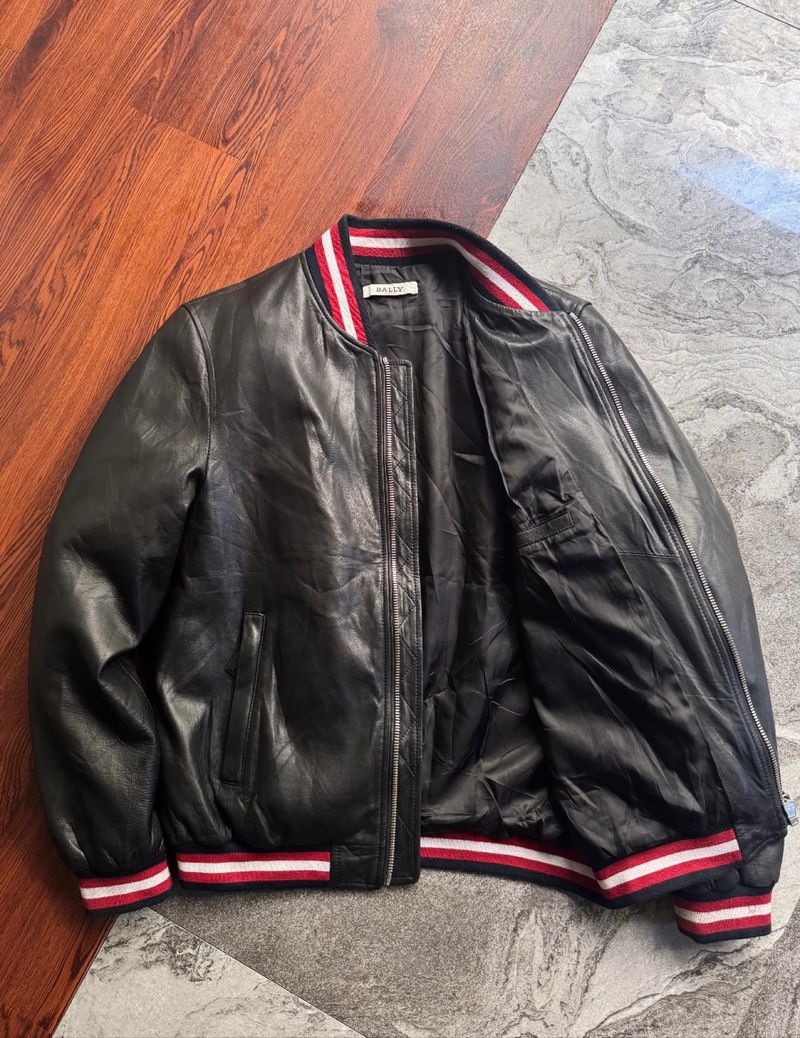 Jaket kulit Bally Bomber leather jacket original, foto 3