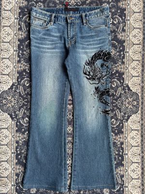 Y2K Dixie Jeans Dragon Sukajan Flared Cutbray Bootcut