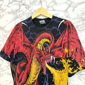 Kaos vintage liquid blue dragon all over printed 1993
