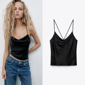 ZARA Black Cowl Neck Tank Top Cross Over Strap Back Cami Cro