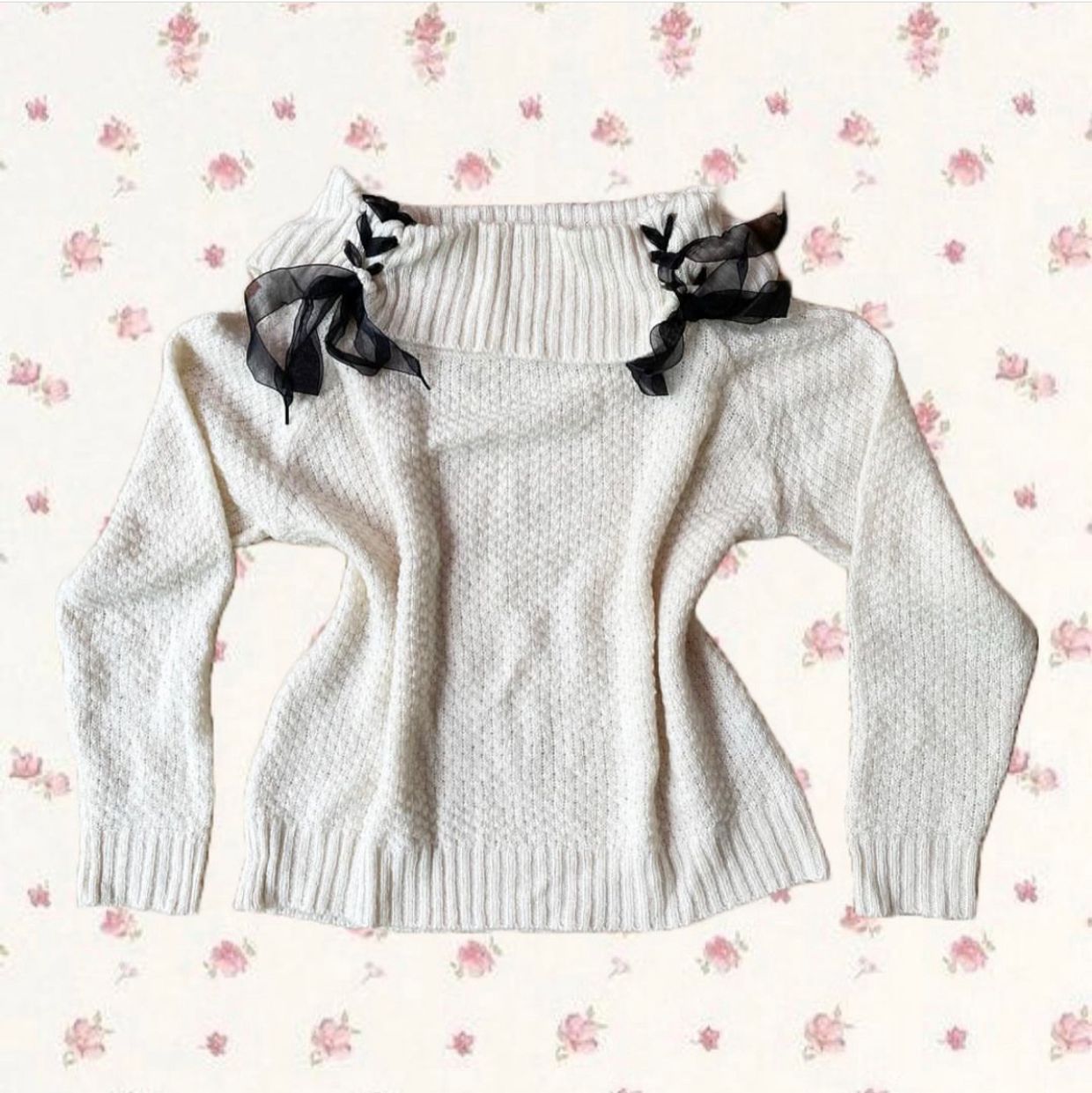 ribbon off shoulder sweater very pretty