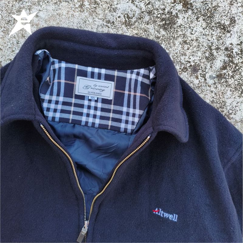 vintage work jacket wool  by uniart groovy navy black, foto 3