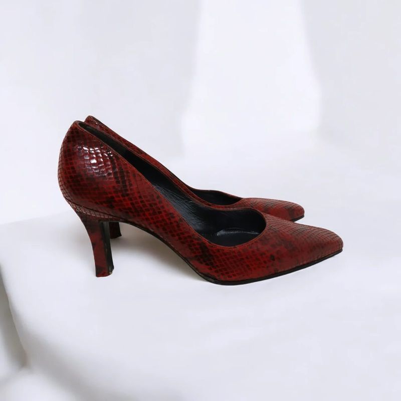 Stuart Weitzman Red Snake Leather Pumps Square Toe Block Hee, foto 2