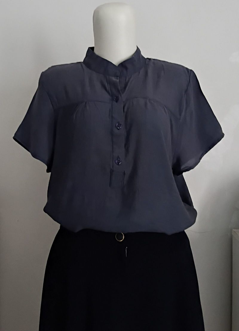 Blouse Lengan Pendek Warna Navy, foto 2