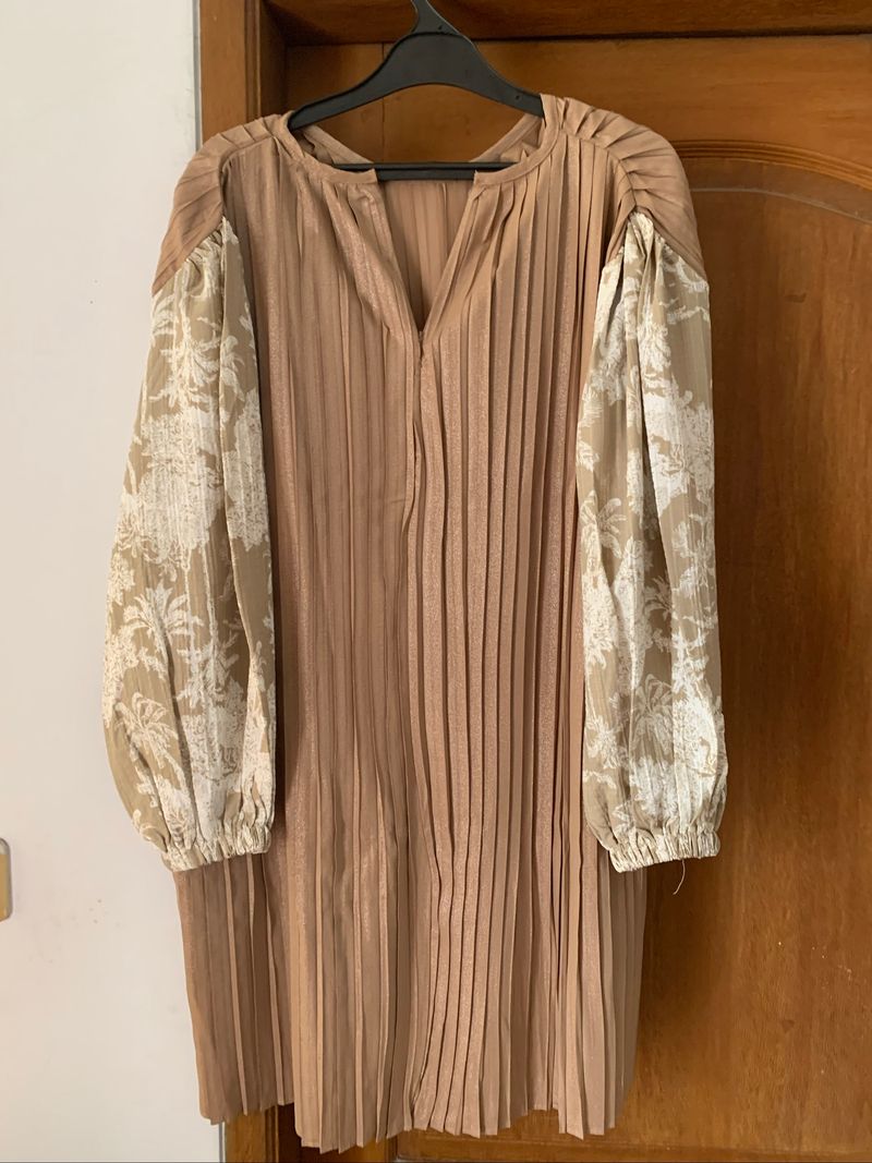 blouse coklat pleats ballon twotone, foto 5