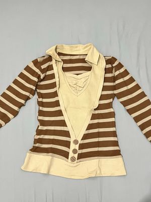 y2k brown strips top ★