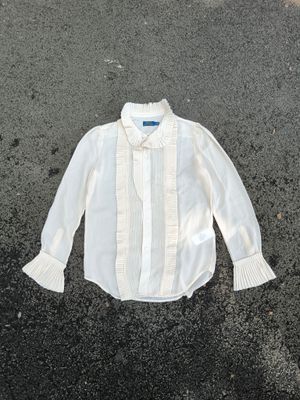 Victorian Style Pleated Bib Button-Up Shirt with Ruffled Col