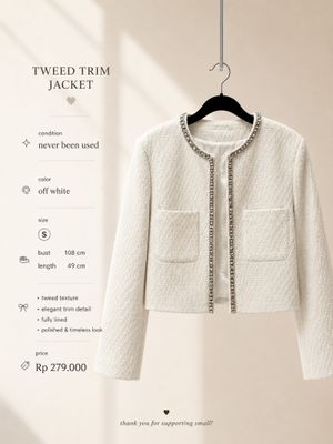 Elegant Off White Tweed Outer/ Jacket Korean Style