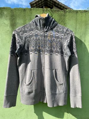Uniqlo Luxury Hood Zip Hoodie Grey Tribal Pattern Y2K Jacket