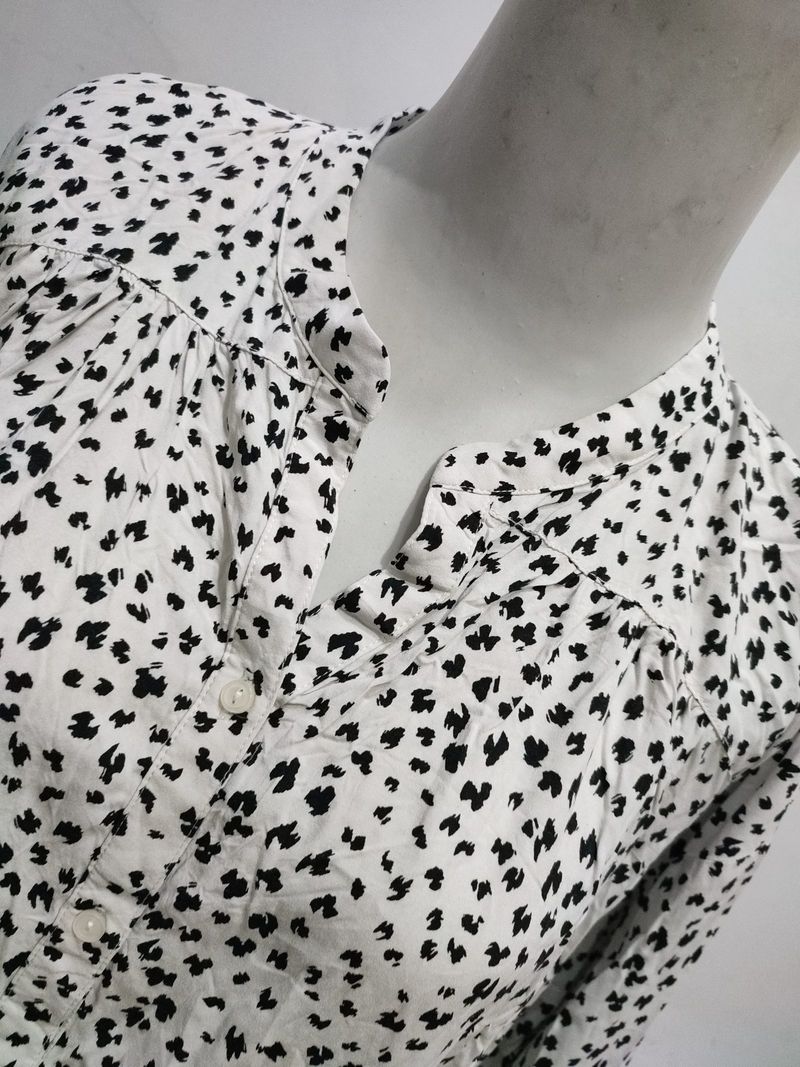 Global Work Blouse Kemeja Putih Leopard Lengan Panjang, foto 2