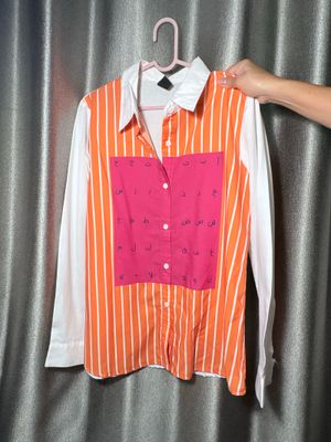 WHITE-ORANGE MONEL OVERSIZE SHIRT