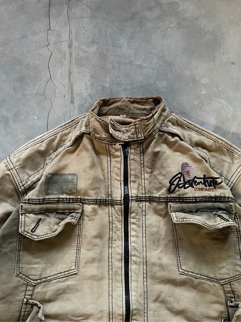 Trash Distressed Bikers Canvas Jacket Y2k Grunge Emo Style, foto 6