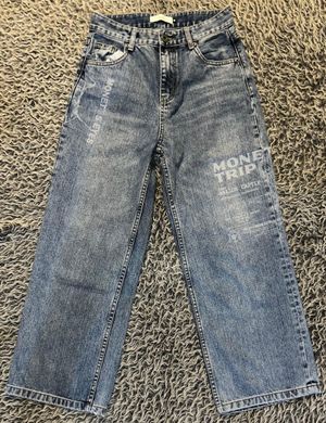 Baggy jeans blue washed wide leg sablon