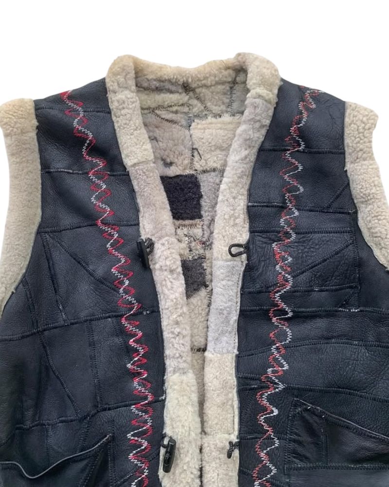 Vintage 80’s Patchwork Leather Wool Vest, foto 6