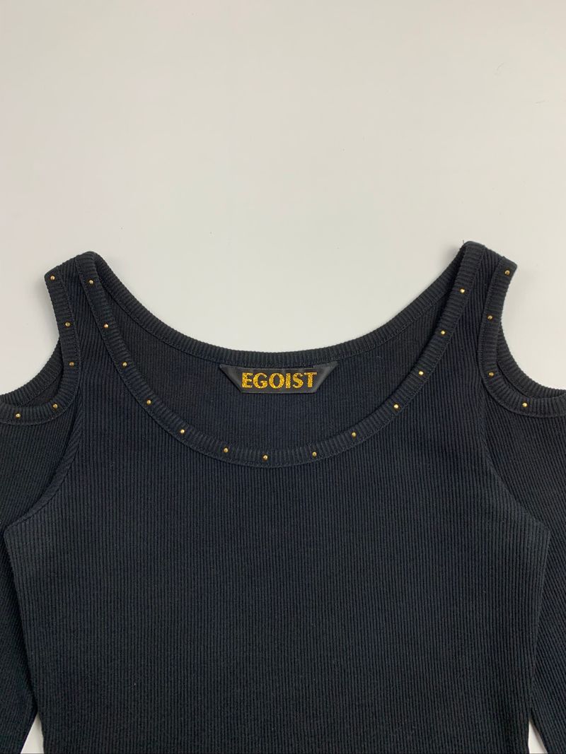 Y2k EGOIST Thermal Tee Black Goth, foto 2
