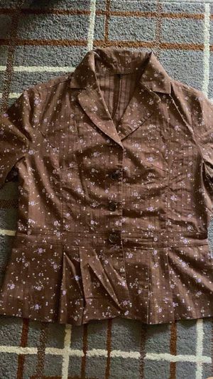 Vintage Floral Peplum Blouse - Earth Tone Brown