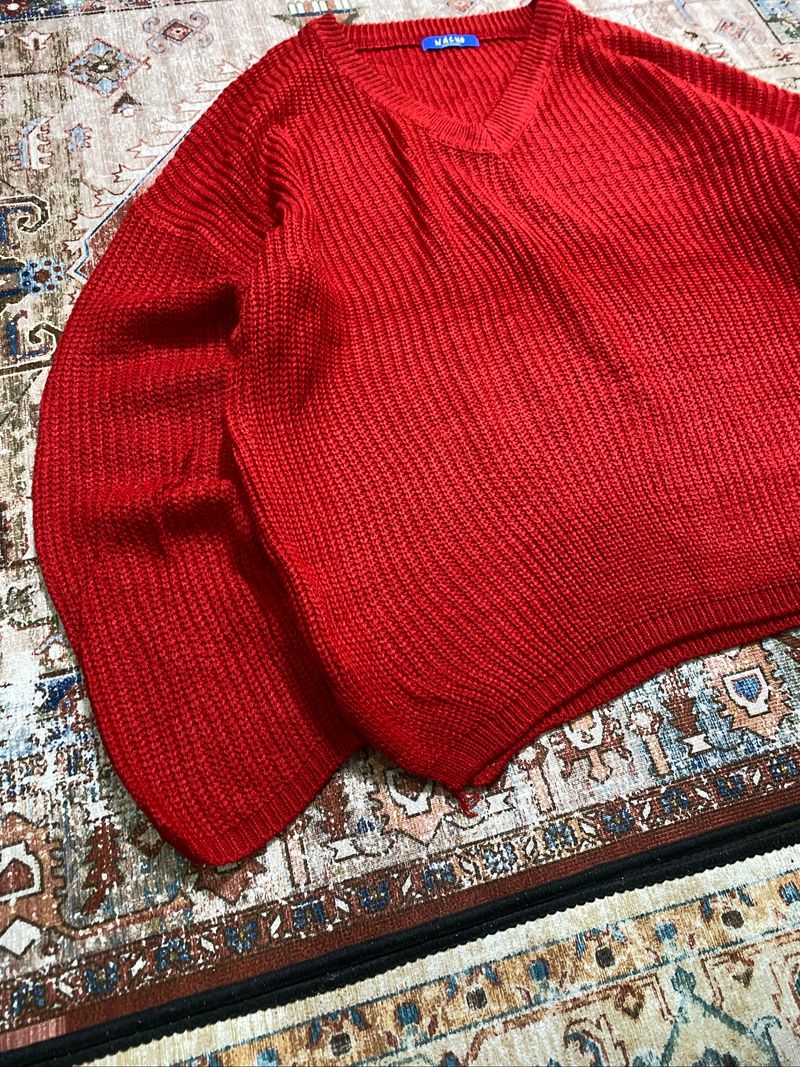 Knitwear Waffle v neck blank Red Nacho, foto 9