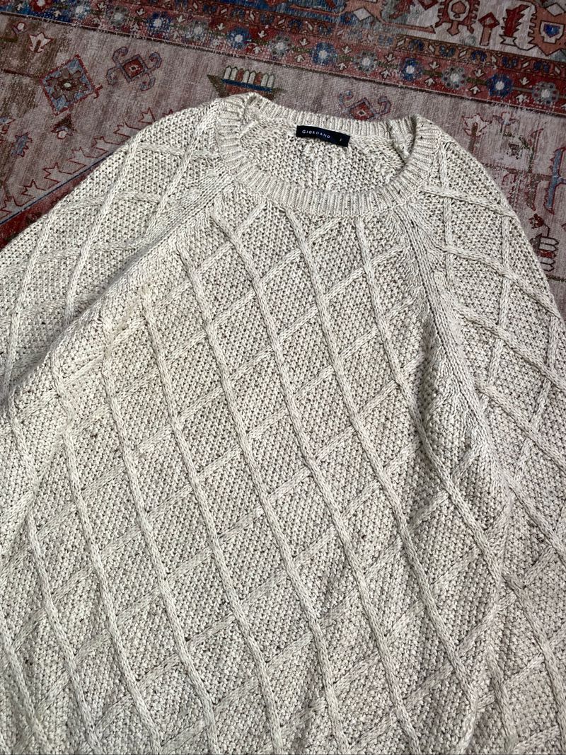 Knitwear Cable argyle pattern cream texture Giordano, foto 6