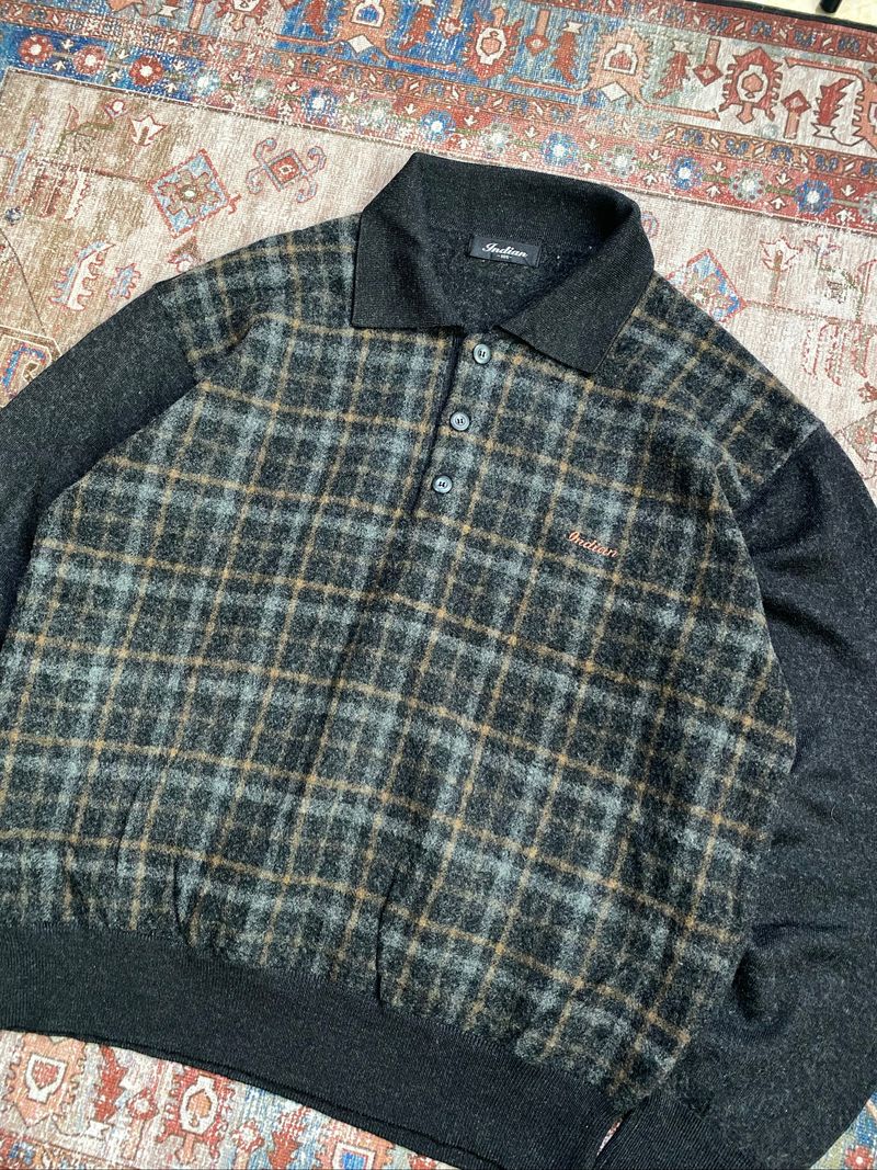 Knitwear Halfbutton plaid pattern lndian, foto 6