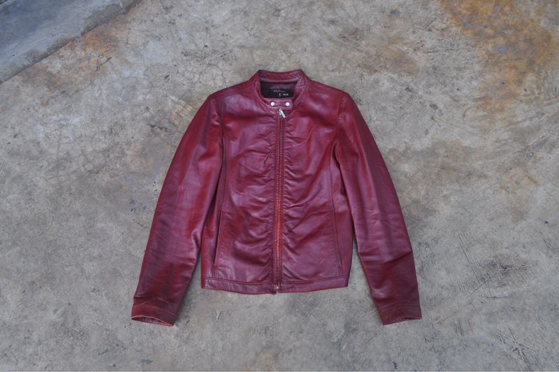 VINTAGE MAROON REAL LEATHER JACKET, foto 2