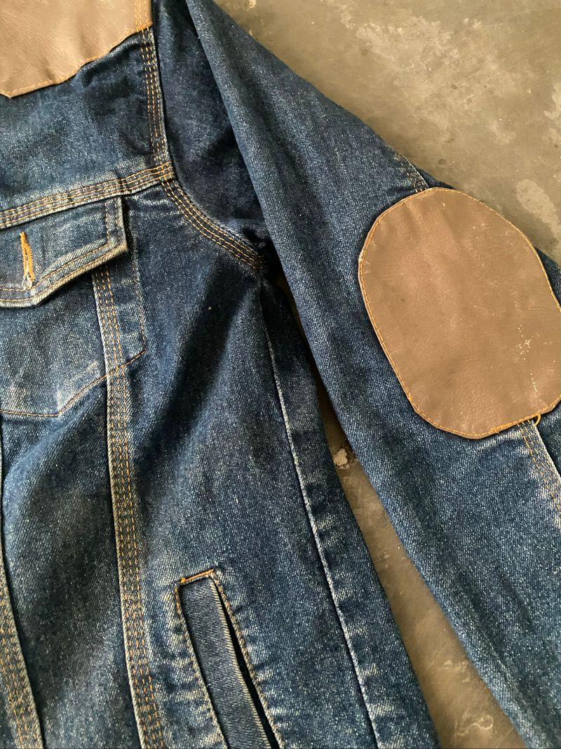 trucker jacket vintage with leather patch/denim jacket, foto 3