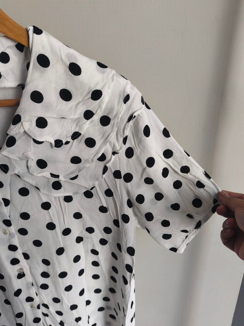 MACQUEEN SAILOR COLAR POLKA BLOUSE - Blouse Polkadot Putih, foto 4