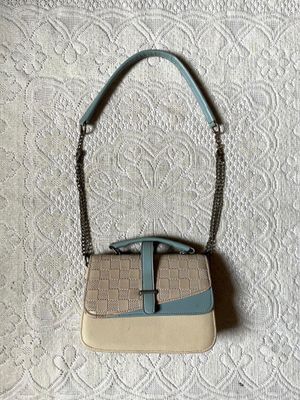 Beige Blue Chain Mini Shoulder Bag