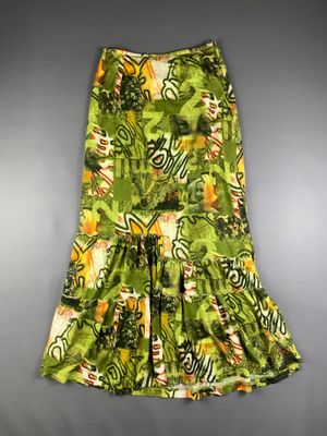 Photograph Printed Green Mesh Midi Skirt (28)