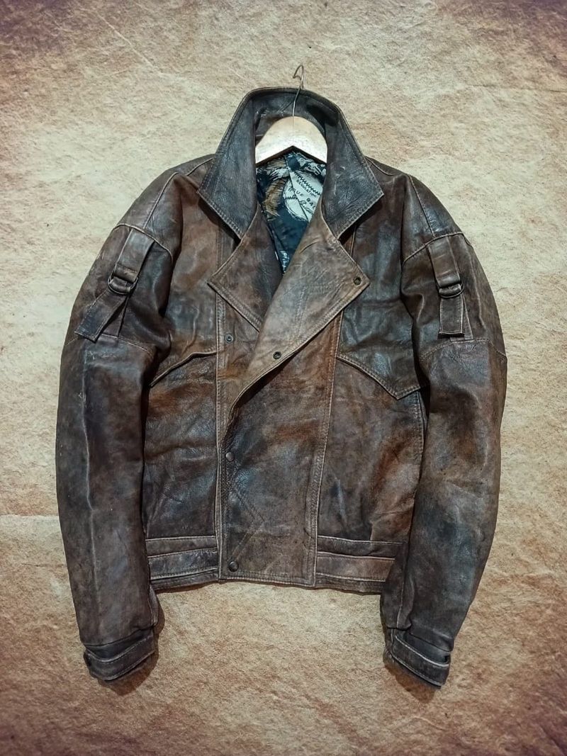 Pelle leather jaket washed brown second thrift original, foto 2