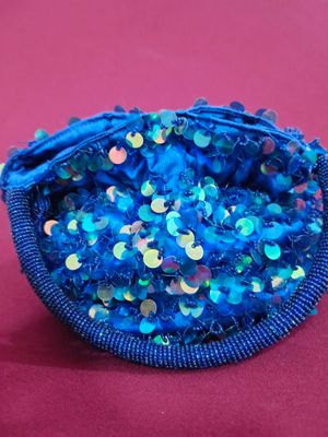 Vintage Electric Blue Sequin Pouch Bag