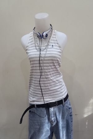 Y2K Grey White Striped Tank Top