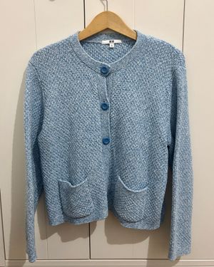 UNIQLO Knitted Short Jacket Baby Blue Jaket Rajut