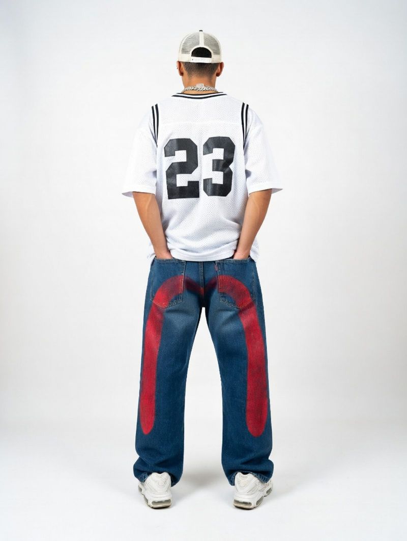 Celana Jeans Denim Evisu Big Logo Buttonfly with Backstrap Y, foto 2