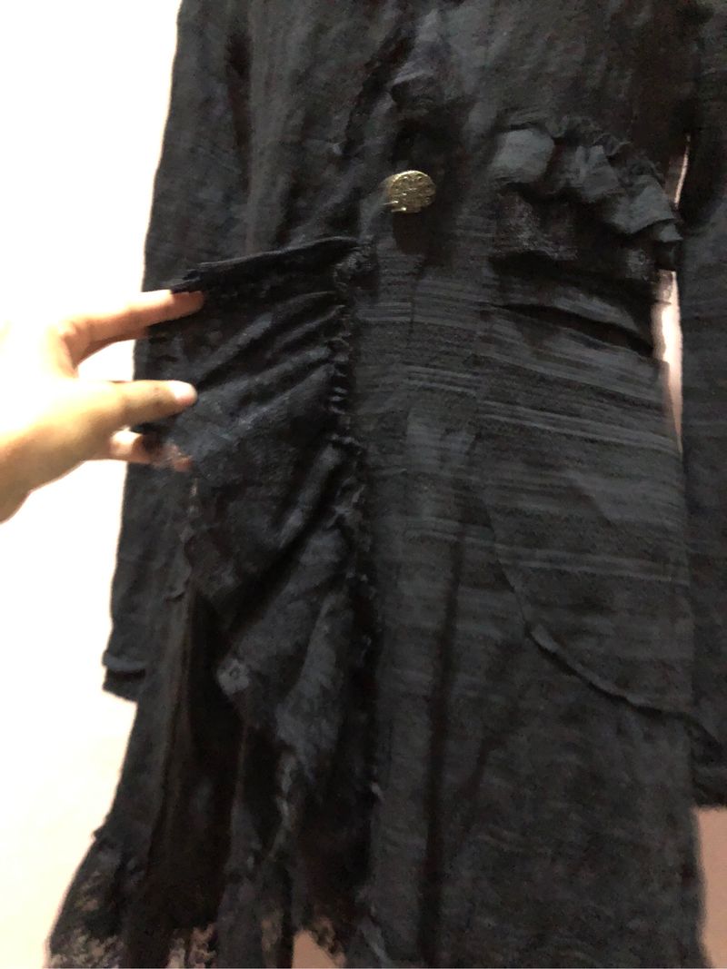 gothic black long ruffles lace outer knit, foto 4