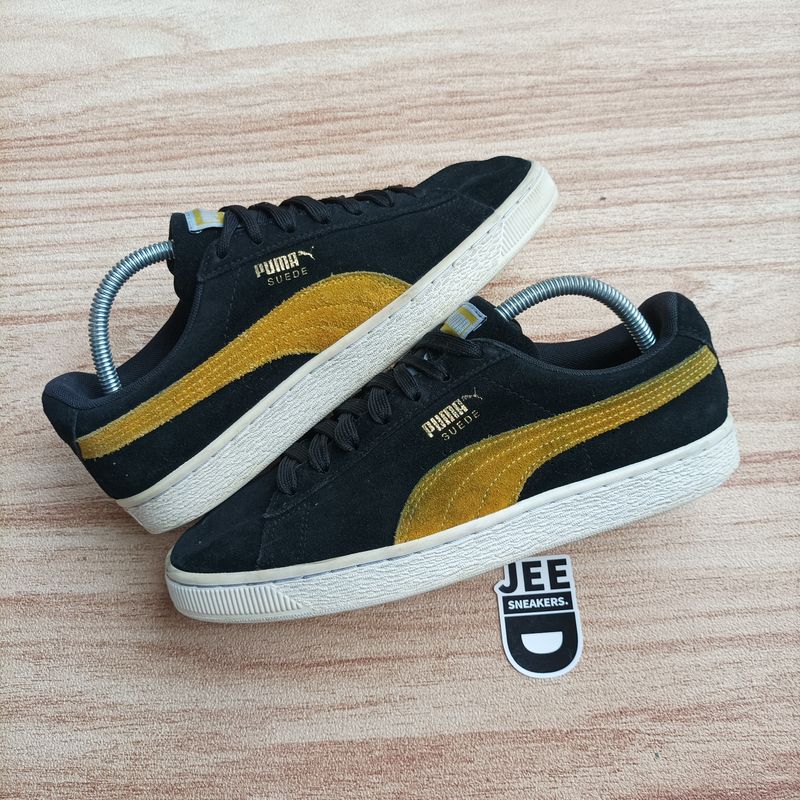 Rcj Puma Suede Black And Gold Puma Suede Trim Online