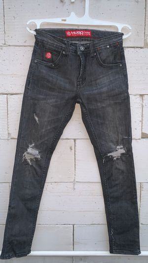 Hugo Glass Premium Denim Jeans Hitam Distressed Skinny Fit