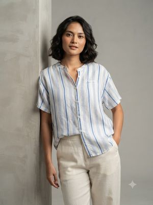 Kemeja pendek garis putih