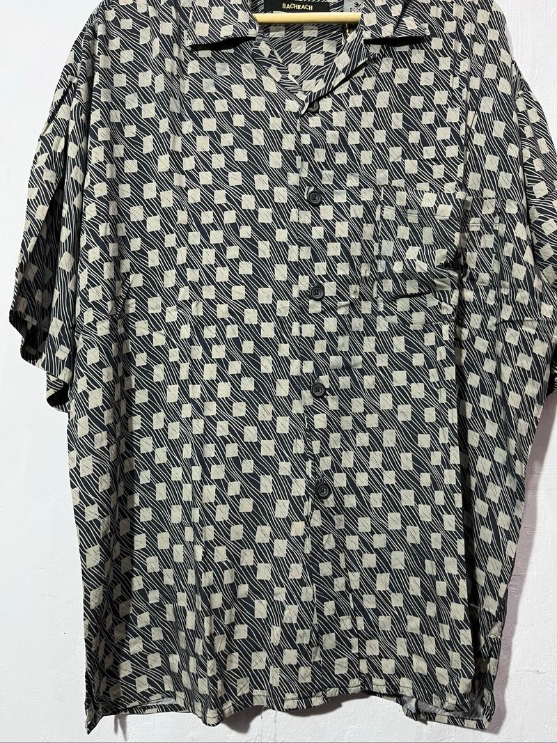Bachrach Open Collar Rayon Short Shirt Pattern Texture Dark, foto 2