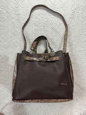 Furla Brown Leather Snakeskin Shoulder Hand Bag