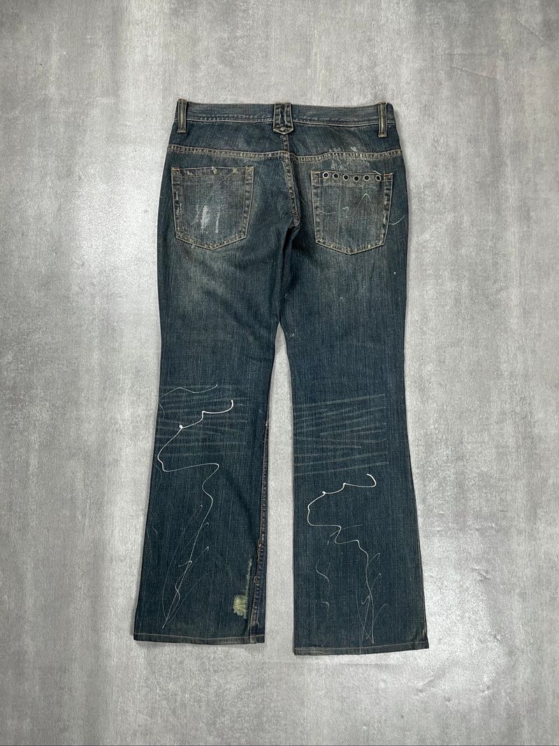 ROOT THREE PAINT SPLATTER  BOOTCUT Y2K AVANT GARDE JEANS, foto 5