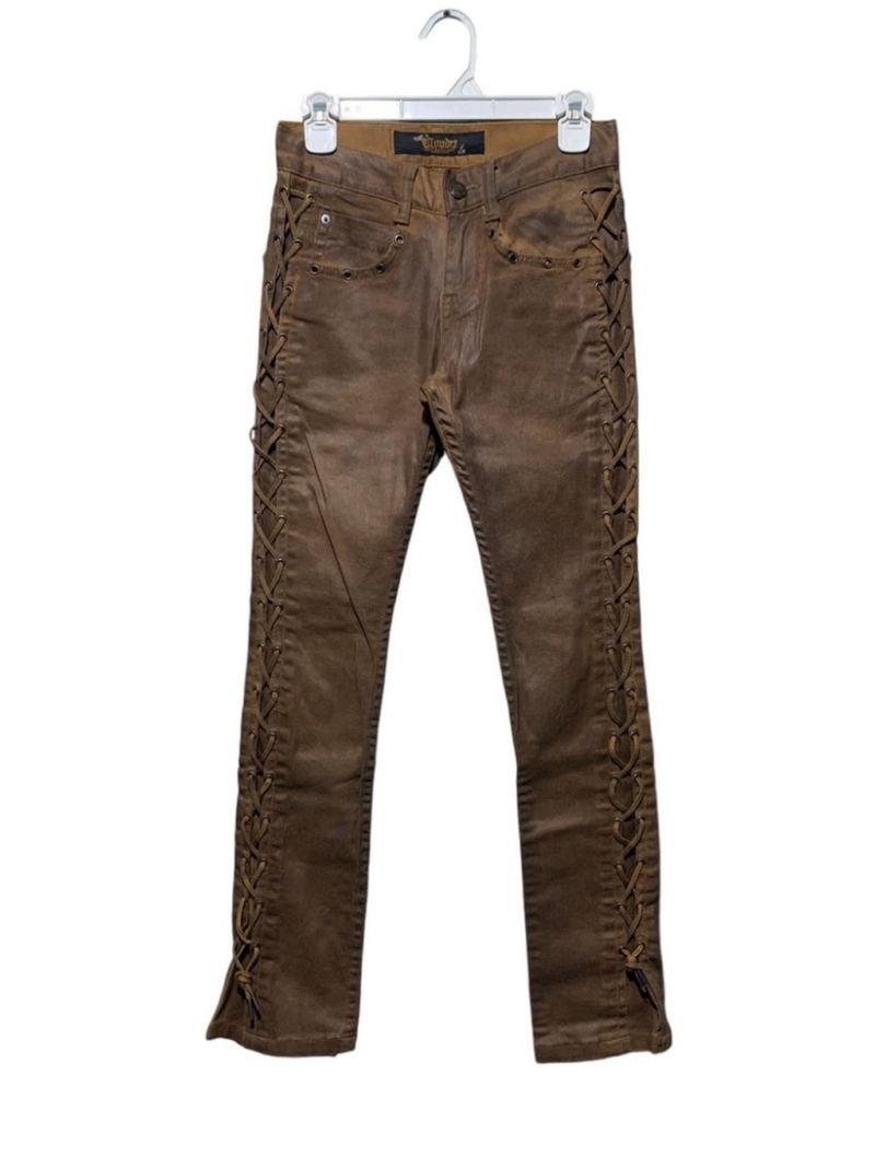 Y2k Cloud72 Lace Up cross skull appliques waxed denim, foto 5