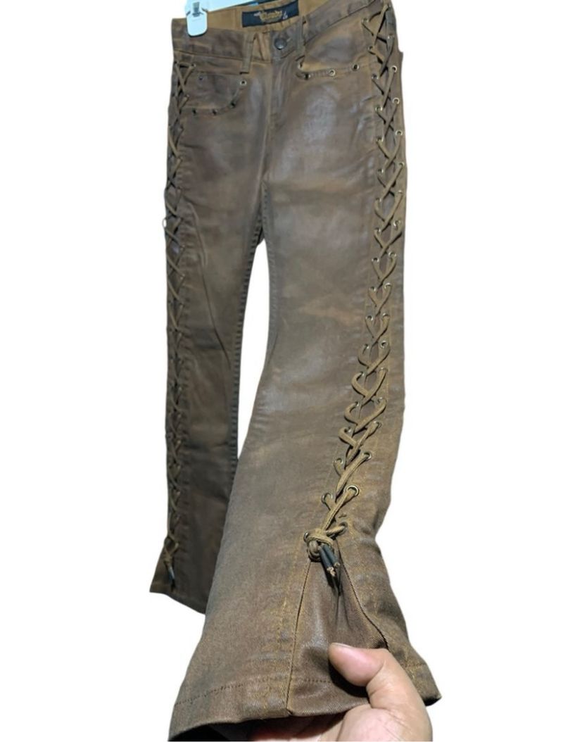 Y2k Cloud72 Lace Up cross skull appliques waxed denim, foto 7