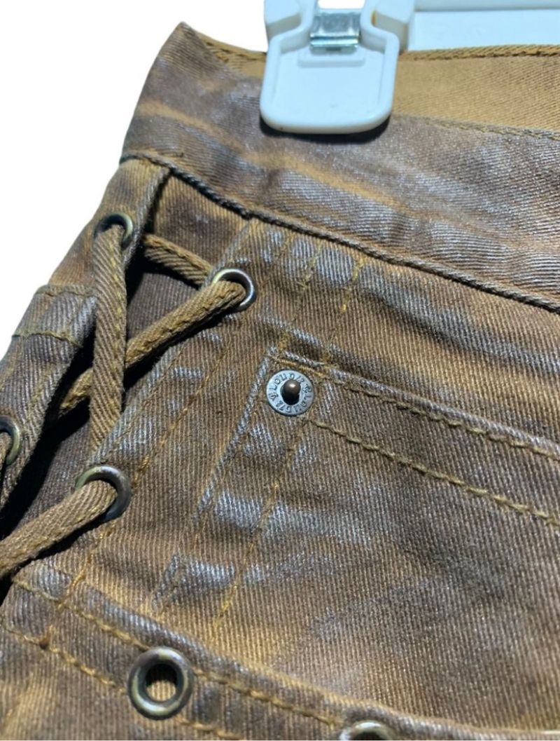 Y2k Cloud72 Lace Up cross skull appliques waxed denim, foto 9