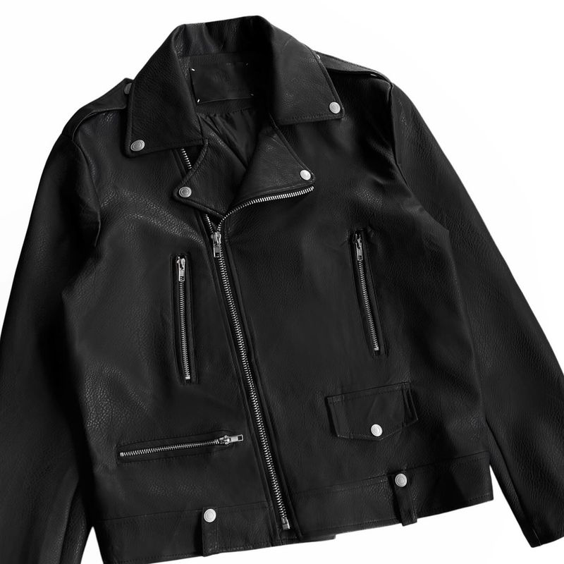 Biker Casual Leather jacket Pria black, foto 3