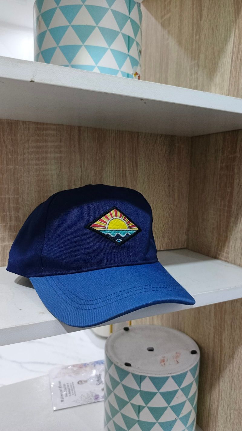 Topi Baseball Cap Curved Brim Navy Blue Patch Bordir Sunset, foto 7